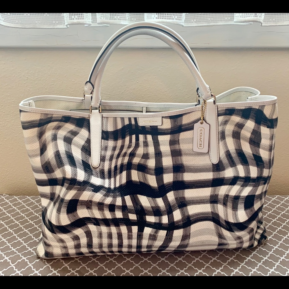 Coach Wavy Gingham Plaid Large Tote